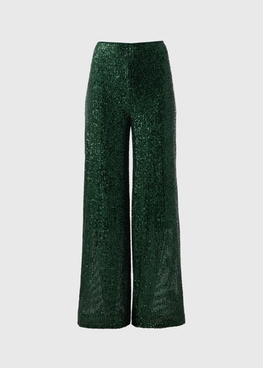 Et Vous Green Sequin Wide Leg Trousers