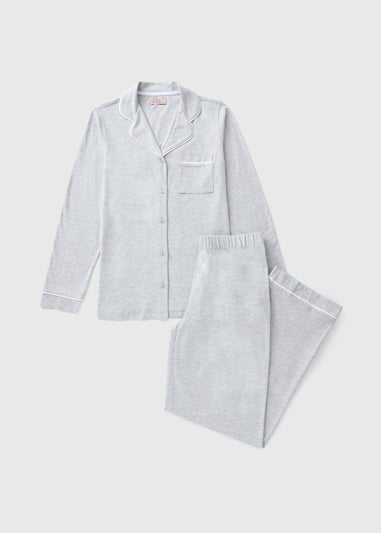 Grey Button Through Shirt Pyjama Set