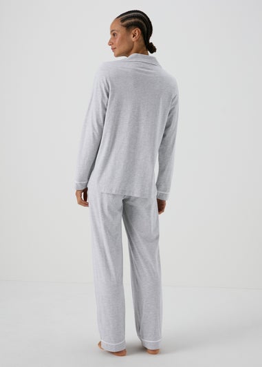 Grey Button Through Shirt Pyjama Set