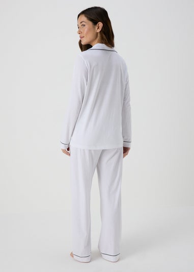 White Button Through Shirt Pyjama Set