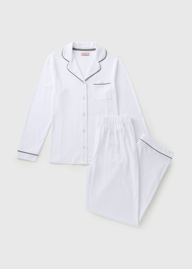 White Button Through Shirt Pyjama Set