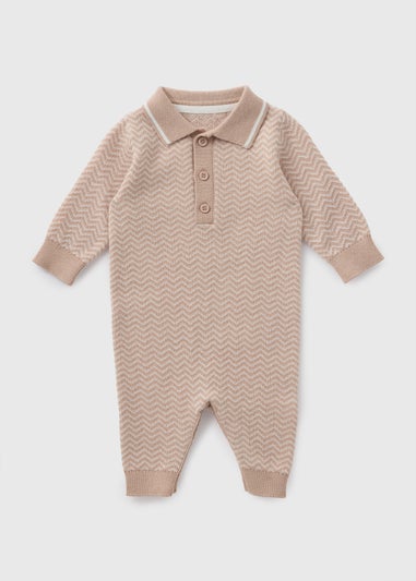 Baby Beige Smart Knitted Romper (Newborn-23mths)