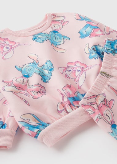 Disney Kids Pink Stitch Sweatshirt & Shorts Set (1-7yrs)