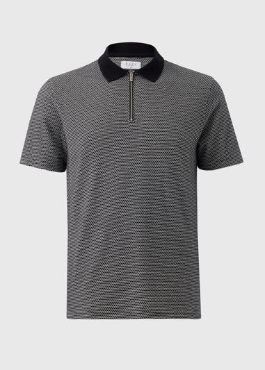 Black Jacquard 1/4 Zip Polo Shirt