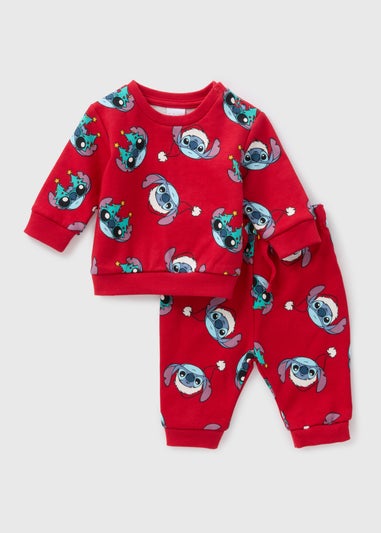 Disney Baby Red Christmas Stich Top & Jogging Bottom Set (Newborn-18mths)