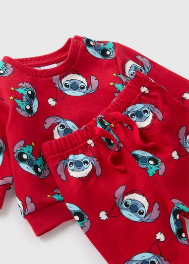 Disney Baby Red Christmas Stich Top & Jogging Bottom Set (Newborn-18mths)