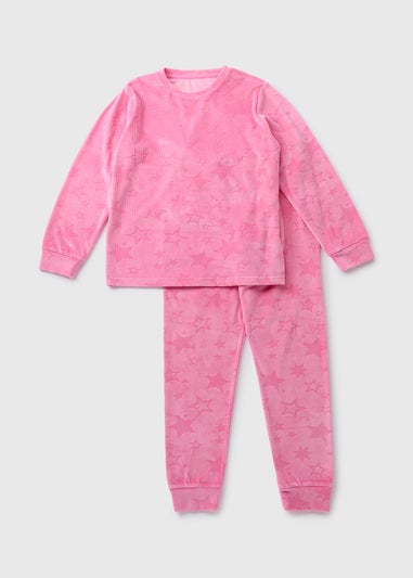 Girls Pink Star Velour Pyjama Set (7-13yrs)