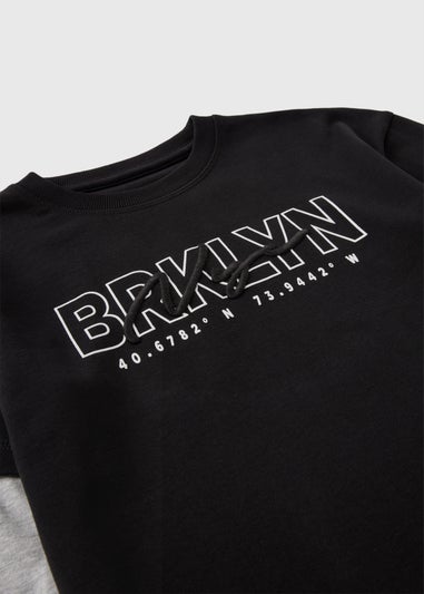 Boys Black Brooklyn Long Sleeve Top (7-15yrs)