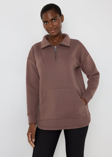 Souluxe Brown Scuba Half Zip Top