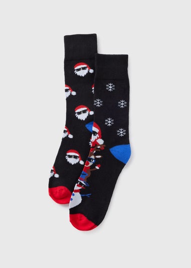 2 Pack Black Cool Santa Socks