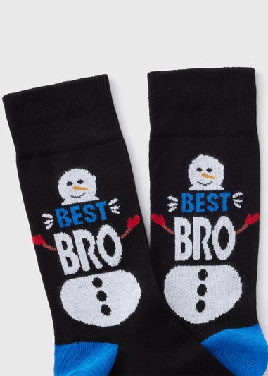 Black Best Bro Snowman Socks