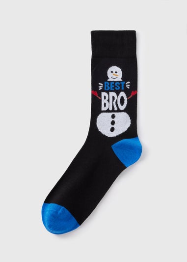 Black Best Bro Snowman Socks