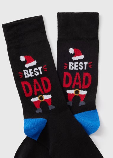 Black Best Dad Santa Socks