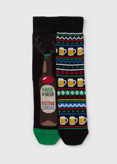 2 Pack Multicolour Christmas Beer Socks