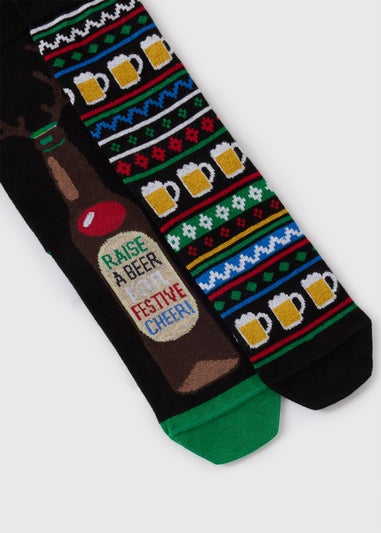 2 Pack Multicolour Christmas Beer Socks