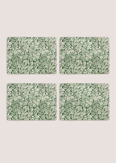 4 Pack Green Winter Floral Cork Placemats (42cm x 40cm)