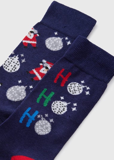 2 Pack Navy Disco Santa Socks