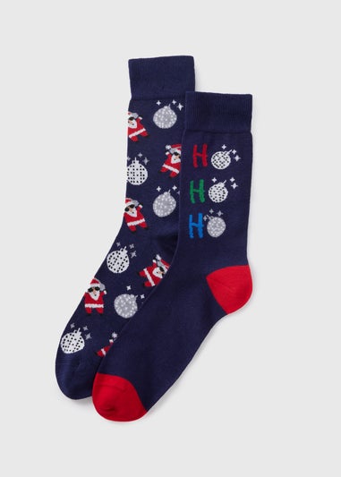 2 Pack Navy Disco Santa Socks