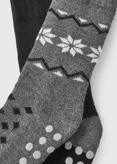 2 Pack Black Fairisle Slipper Socks