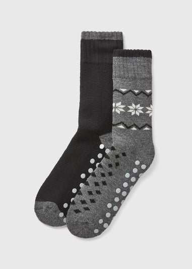 2 Pack Black Fairisle Slipper Socks