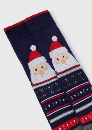 Navy Santa Slipper Socks.