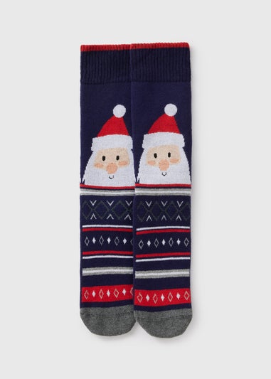 Navy Santa Slipper Socks.