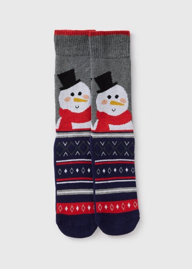 Grey Snowman Slipper Socks