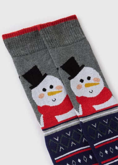 Grey Snowman Slipper Socks