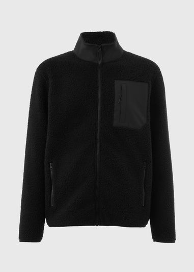 Black Zip Up Borg Jacket