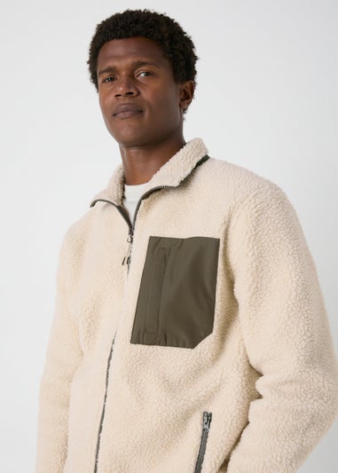 Cream Zip Up Borg Jacket