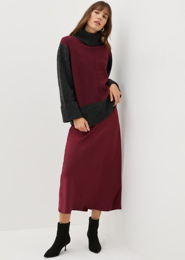 Et Vous Burgundy Colour Block Jumper