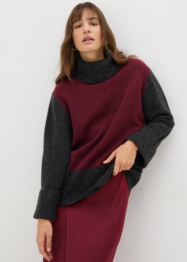 Et Vous Burgundy Colour Block Jumper