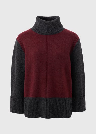 Et Vous Burgundy Colour Block Jumper