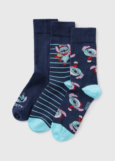 Disney 3 Pack Stitch Blue Christmas Socks