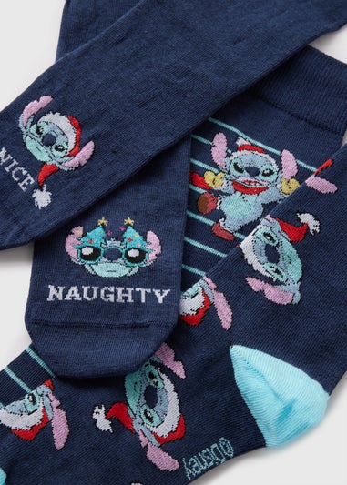 Disney 3 Pack Stitch Blue Christmas Socks