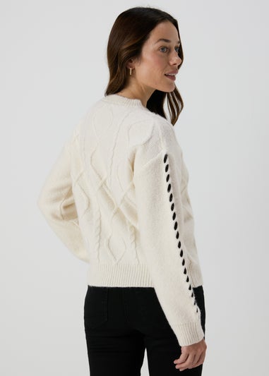 Papaya Petite Cream Lace Up Detail Jumper