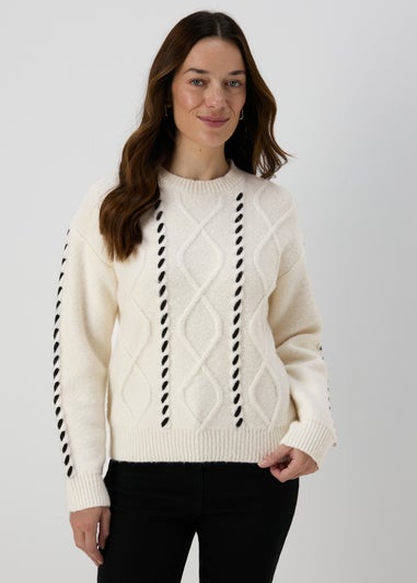 Papaya Petite Cream Lace Up Detail Jumper