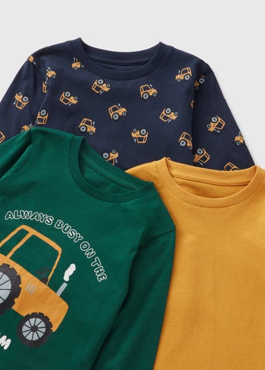 3 Pack Boys Yellow Tractor Long Sleeved T-Shirts (1-7yrs)