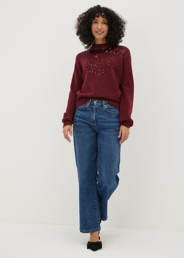 Papaya Petite Burgundy Scatter Sequin Jumper