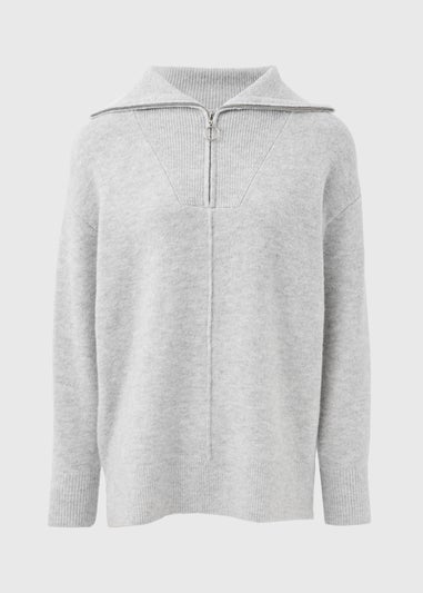 Papaya Petite Grey Knitted Half Zip Jumper