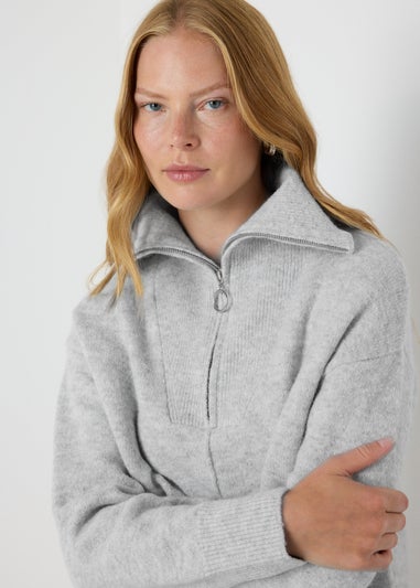 Papaya Petite Grey Knitted Half Zip Jumper