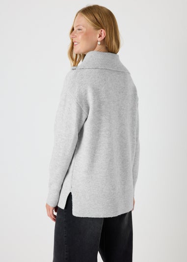 Papaya Petite Grey Knitted Half Zip Jumper