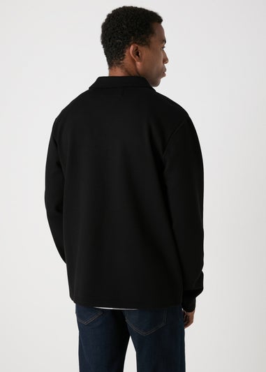 Black Textured Zip Collar Polo Shirt