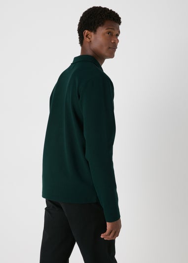 Green Textured Zip Collar Polo Shirt