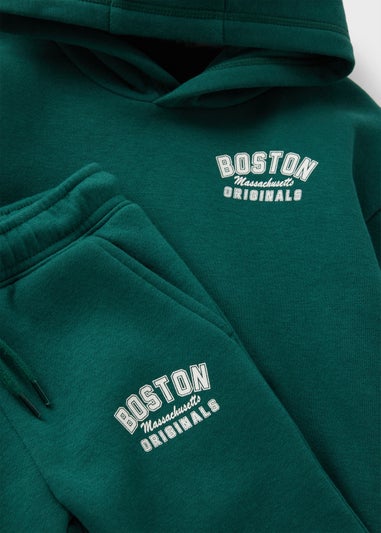 Boys Green Boston Hoodie & Jogging Bottoms Set (1-7yrs)