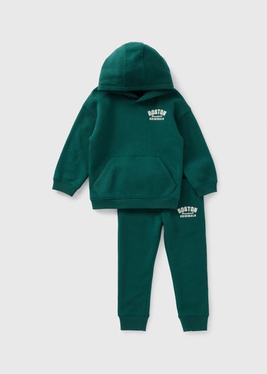 Boys Green Boston Hoodie & Jogging Bottoms Set (1-7yrs)