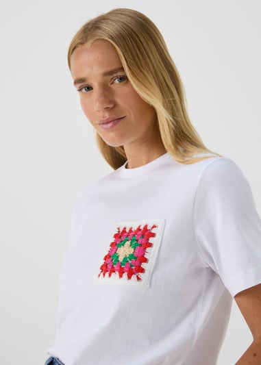 White Crochet Pocket T-Shirt