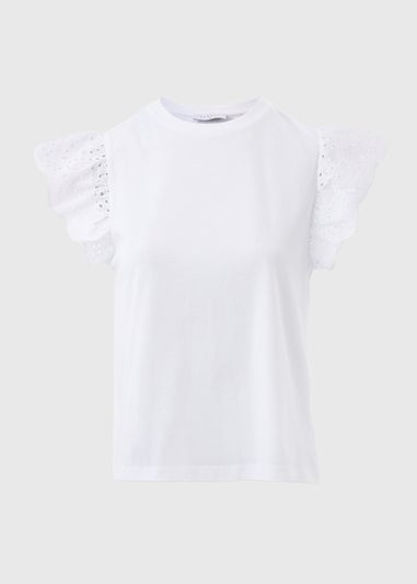 White Broderie Sleeve T- Shirt