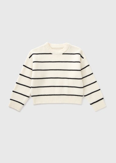 Girls Cream Striped Cable Knit Jumper (7-15yrs)