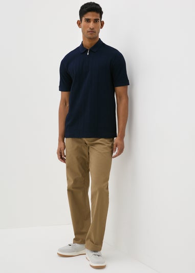 Navy Jacquard 1/4 Zip Knit Polo Shirt